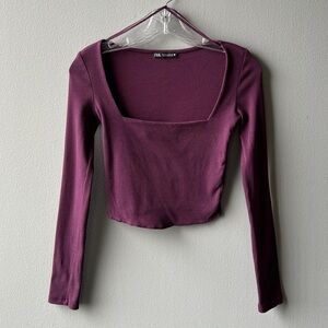 Zara Purple Long Sleeve Crop Top